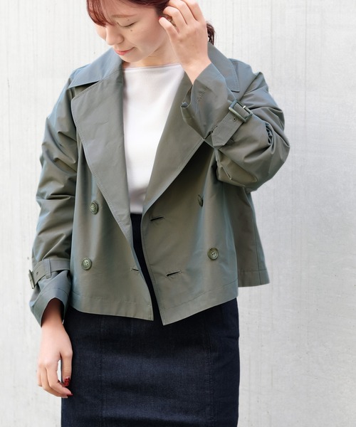 STRAWBERRY-FIELDS（ストロベリーフィールズ）の「ハイカウントシャンブレー　ショートトレンチコート（トレンチコート・レディース・カーキ/ピンク・2）」の2枚目の写真