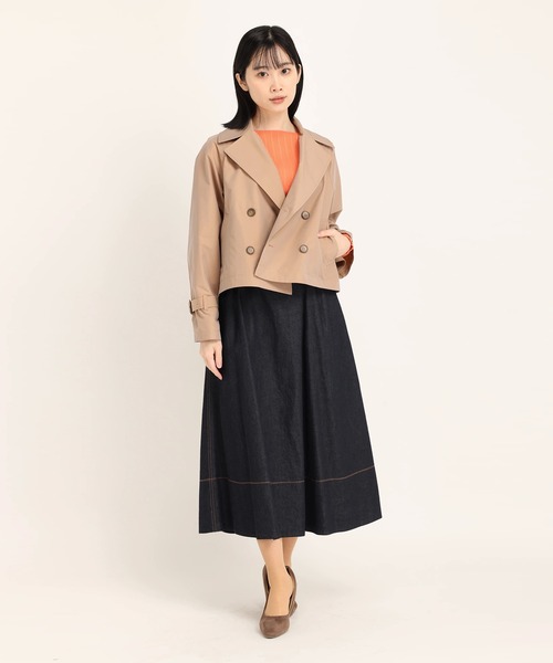 STRAWBERRY-FIELDS（ストロベリーフィールズ）の「ハイカウントシャンブレー　ショートトレンチコート（トレンチコート・レディース・カーキ/ピンク・2）」の10枚目の写真