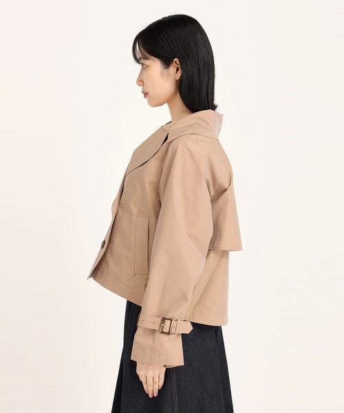 STRAWBERRY-FIELDS（ストロベリーフィールズ）の「ハイカウントシャンブレー　ショートトレンチコート（トレンチコート・レディース・カーキ/ピンク・2）」の3枚目の写真