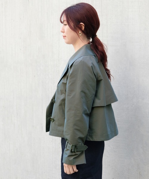 STRAWBERRY-FIELDS（ストロベリーフィールズ）の「ハイカウントシャンブレー　ショートトレンチコート（トレンチコート・レディース・カーキ/ピンク・2）」の11枚目の写真