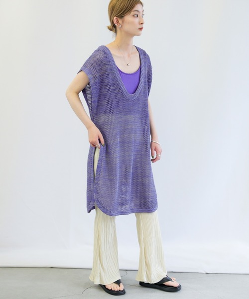 Spick＆Span ベスト ラメメッシュショートニットベスト
