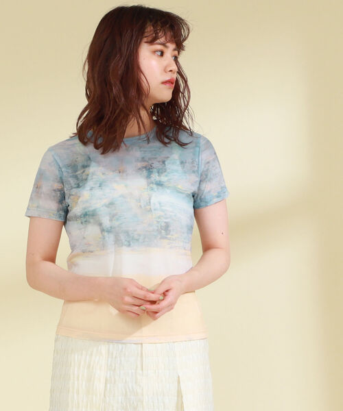 Ray BEAMS（レイビームス）の「Ray BEAMS / プリント ストレッチ Tシャツ（Tシャツ/カットソー・レディース・サックスブルー/ピンク・ONE SIZE）」の2枚目の写真