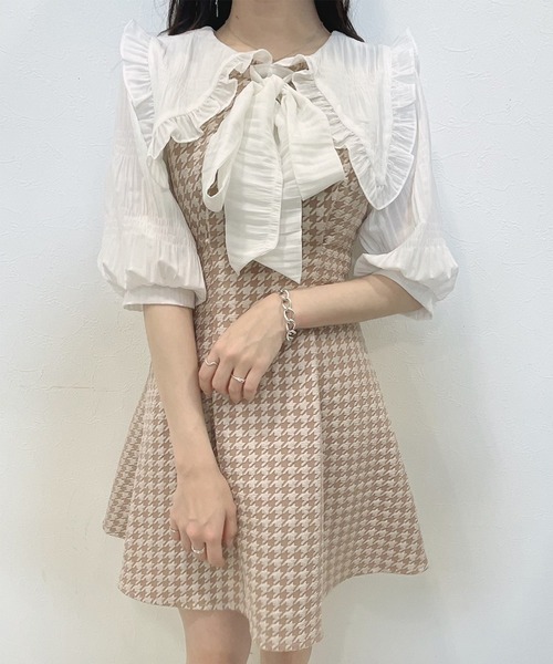 TITTY&CO.（ティティーアンドコー）の「【TITTY&CO.】チェックフリルリボンワンピース（ワンピース・レディース・ベージュ/ブラック・FREE/X-SMALL）」の8枚目の写真