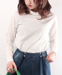 BRODIAEA（ブローディア）の「BRODIAEA UVカット/コスメプラス ドット　くしゅくしゅネック（Tシャツ/カットソー）」
