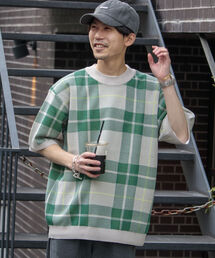GLOSTER | 【GLOSTER/グロスター】ビッグチェック 半袖ニットTシャツ(Tシャツ/カットソー)