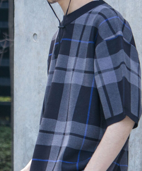 GLOSTER（グロスター）の「【GLOSTER/グロスター】ビッグチェック 半袖ニットTシャツ（Tシャツ/カットソー・メンズ・ブラック系その他/ベージュ系その他/グリーン系その他・MEDIUM/LARGE）」の7枚目の写真