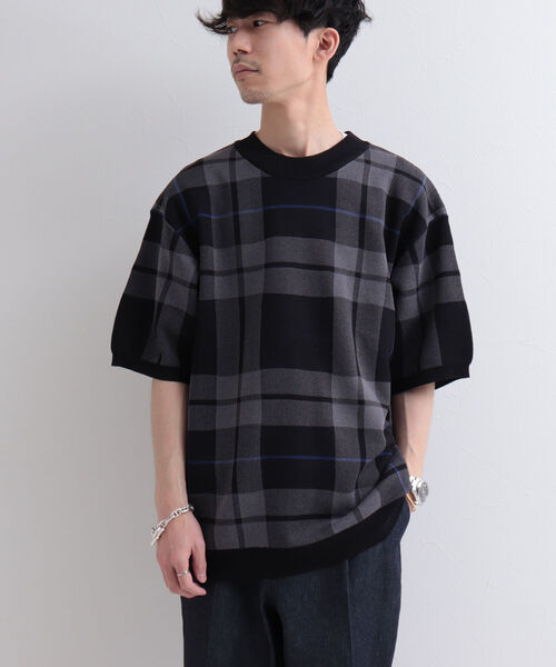 GLOSTER（グロスター）の「【GLOSTER/グロスター】ビッグチェック 半袖ニットTシャツ（Tシャツ/カットソー・メンズ・ブラック系その他/ベージュ系その他/グリーン系その他・MEDIUM/LARGE）」の9枚目の写真