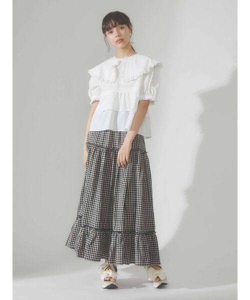 merry jenny（メリージェニー）の「チェックティアードフレアスカート（スカート・レディース・ブラック/グリーン・FREE）」の3枚目の写真
