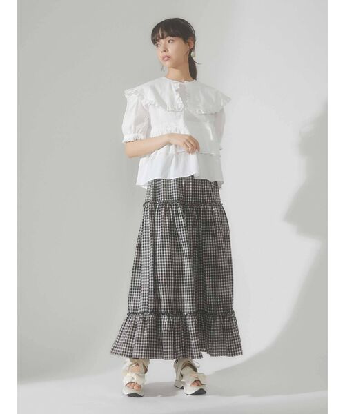 merry jenny（メリージェニー）の「チェックティアードフレアスカート（スカート・レディース・ブラック/グリーン・FREE）」の4枚目の写真