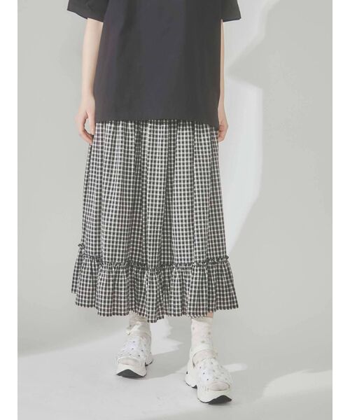 merry jenny（メリージェニー）の「チェックティアードフレアスカート（スカート・レディース・ブラック/グリーン・FREE）」の5枚目の写真