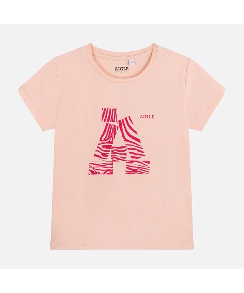 AIGLE(エーグル)の「オーガニックコットン フロントロゴプリン? 半袖Tシャツ(Tシャツ/カットソー・キッズ・ダークブルー/ライトピンク・130/140/110/120)」の2枚目の写真