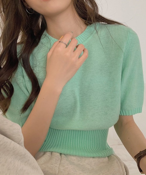 MAISON DE THERESE(メゾン ド テレーズ)の「サマーショート丈ニット(ニット/セーター・レディース・ブルー/グリーン/ベージュ・MEDIUM)」の1枚目の写真