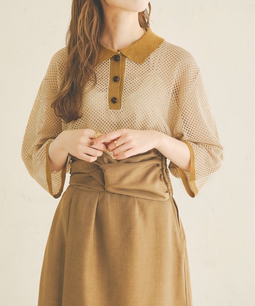 Ambre Neige（アンブルネージュ）の「配色ポロニット／【WEB/EC限定商品】（ニット/セーター・レディース・ライトイエロー/ライトベージュ・FREE）」の13枚目の写真