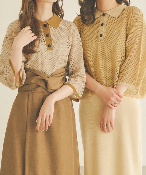 Ambre Neige（アンブルネージュ）の「配色ポロニット／【WEB/EC限定商品】（ニット/セーター・レディース・ライトイエロー/ライトベージュ・FREE）」の12枚目の写真