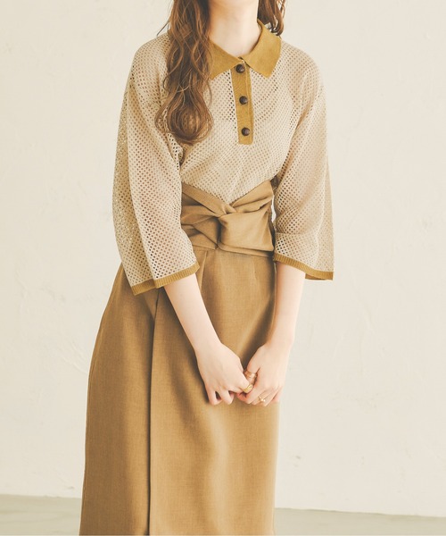 Ambre Neige（アンブルネージュ）の「配色ポロニット／【WEB/EC限定商品】（ニット/セーター・レディース・ライトイエロー/ライトベージュ・FREE）」の14枚目の写真