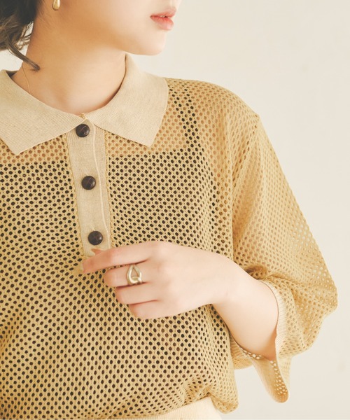 Ambre Neige（アンブルネージュ）の「配色ポロニット／【WEB/EC限定商品】（ニット/セーター・レディース・ライトイエロー/ライトベージュ・FREE）」の17枚目の写真