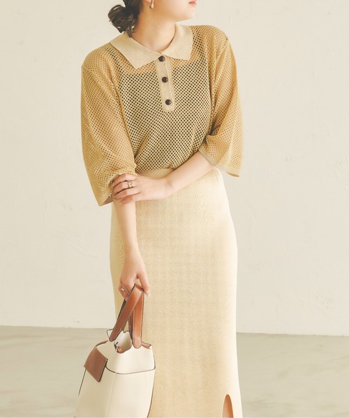 Ambre Neige（アンブルネージュ）の「配色ポロニット／【WEB/EC限定商品】（ニット/セーター・レディース・ライトイエロー/ライトベージュ・FREE）」の18枚目の写真