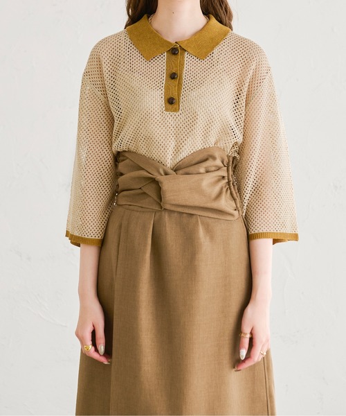 Ambre Neige（アンブルネージュ）の「配色ポロニット／【WEB/EC限定商品】（ニット/セーター・レディース・ライトイエロー/ライトベージュ・FREE）」の3枚目の写真