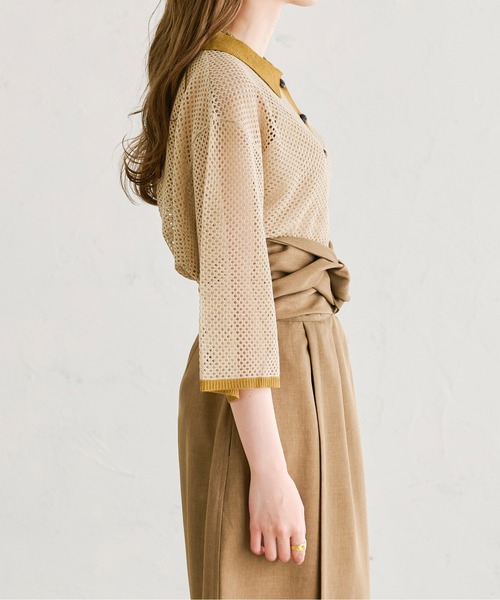 Ambre Neige（アンブルネージュ）の「配色ポロニット／【WEB/EC限定商品】（ニット/セーター・レディース・ライトイエロー/ライトベージュ・FREE）」の4枚目の写真