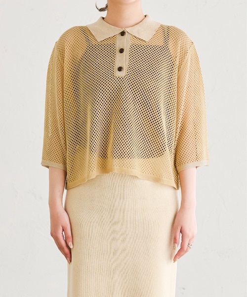 Ambre Neige（アンブルネージュ）の「配色ポロニット／【WEB/EC限定商品】（ニット/セーター・レディース・ライトイエロー/ライトベージュ・FREE）」の6枚目の写真