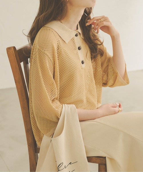 Ambre Neige（アンブルネージュ）の「配色ポロニット／【WEB/EC限定商品】（ニット/セーター・レディース・ライトイエロー/ライトベージュ・FREE）」の9枚目の写真