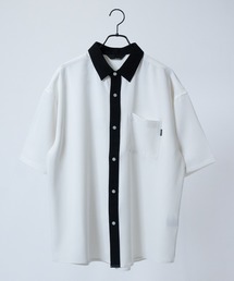 【a】ナチュラルストレッチポリエステル ルーズサイズ ベーシック/クレリック 半袖シャツ