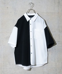 【a】ナチュラルストレッチポリエステル ルーズサイズ ベーシック/クレリック 半袖シャツ