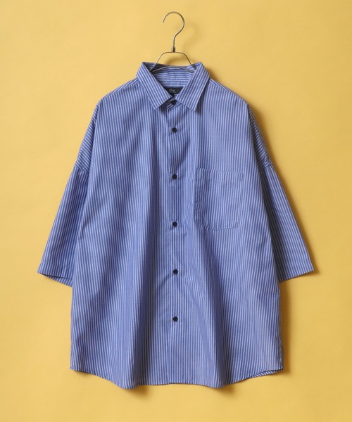 ANPAS(アンパス)の「Solid & Stripe Oversize Drop Shoulder Broadcloth Shirt/無地 ストライプ オーバーサイズ ドロップショルダー ブロードシャツ(シャツ/ブラウス・メンズ・ホワイト/ベージュ/ブルー/ホワイト系その他/ブルー系その他/ブルー系その他2/ブルー系その他3・LL/M/L)」の6枚目の写真