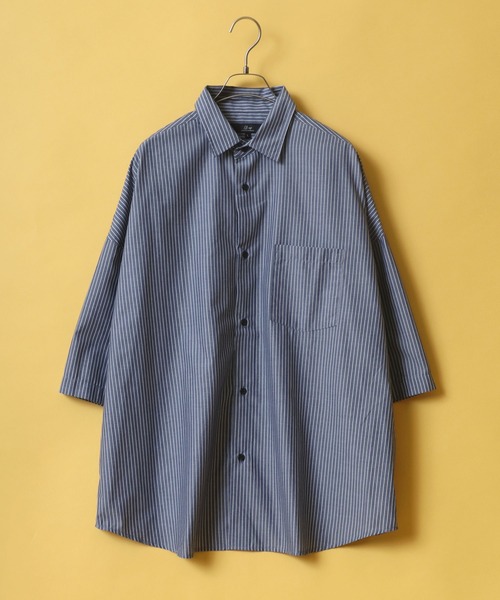 ANPAS(アンパス)の「Solid & Stripe Oversize Drop Shoulder Broadcloth Shirt/無地 ストライプ オーバーサイズ ドロップショルダー ブロードシャツ(シャツ/ブラウス・メンズ・ホワイト/ベージュ/ブルー/ホワイト系その他/ブルー系その他/ブルー系その他2/ブルー系その他3・LL/M/L)」の1枚目の写真