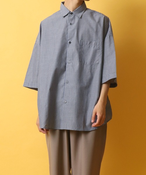 ANPAS(アンパス)の「Solid & Stripe Oversize Drop Shoulder Broadcloth Shirt/無地 ストライプ オーバーサイズ ドロップショルダー ブロードシャツ(シャツ/ブラウス・メンズ・ホワイト/ベージュ/ブルー/ホワイト系その他/ブルー系その他/ブルー系その他2/ブルー系その他3・LL/M/L)」の14枚目の写真
