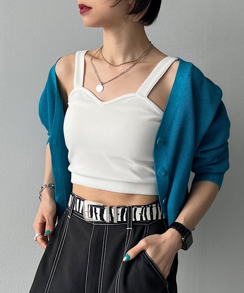 PAGEBOY（ページボーイ）の「リブショートタンク（タンクトップ・レディース・ブラック/オフホワイト/チョコ・FREE）」の2枚目の写真