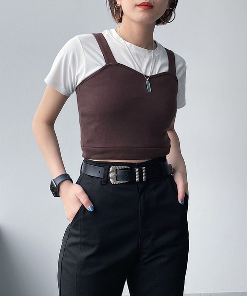 PAGEBOY（ページボーイ）の「リブショートタンク（タンクトップ・レディース・ブラック/オフホワイト/チョコ・FREE）」の11枚目の写真