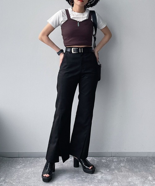 PAGEBOY（ページボーイ）の「リブショートタンク（タンクトップ・レディース・ブラック/オフホワイト/チョコ・FREE）」の13枚目の写真