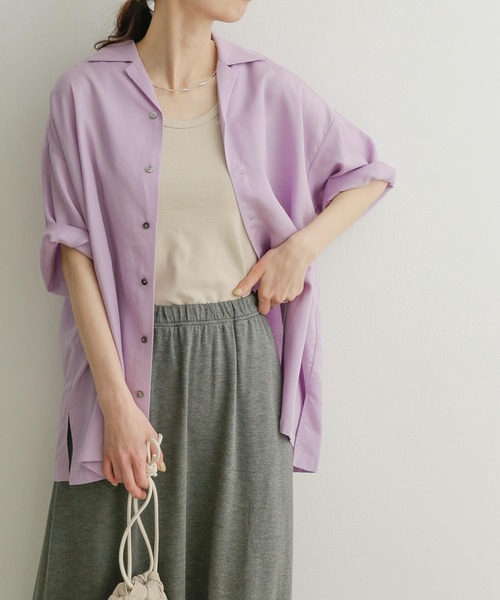 URBAN RESEARCH DOORS(アーバンリサーチドアーズ)の「開襟ワイドシャツ(シャツ/ブラウス・レディース・ベージュ/パープル/グリーン・MEDIUM)」の1枚目の写真