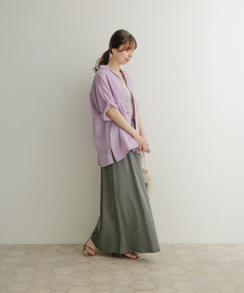 URBAN RESEARCH DOORS(アーバンリサーチドアーズ)の「開襟ワイドシャツ(シャツ/ブラウス・レディース・ベージュ/パープル/グリーン・MEDIUM)」の5枚目の写真