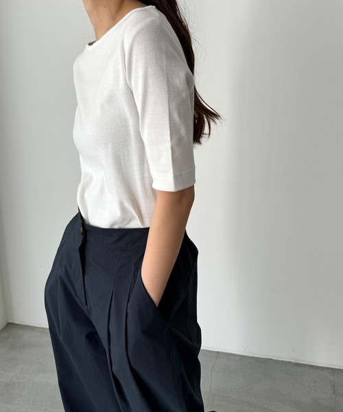 CANAL JEAN（キャナルジーン）の「harmonie -OrganicCotton-　無地5分袖Tシャツ（Tシャツ/カットソー・レディース・ホワイト/ブラック/ネイビー/グレー/オートミール・ONE SIZE）」の6枚目の写真