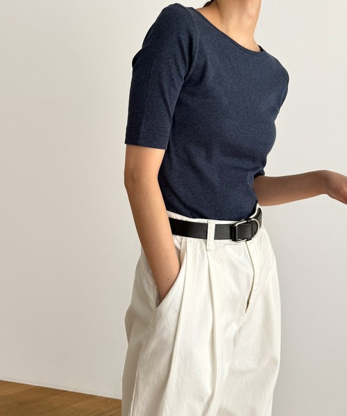 CANAL JEAN（キャナルジーン）の「harmonie -OrganicCotton-　無地5分袖Tシャツ（Tシャツ/カットソー・レディース・ホワイト/ブラック/ネイビー/グレー/オートミール・ONE SIZE）」の18枚目の写真