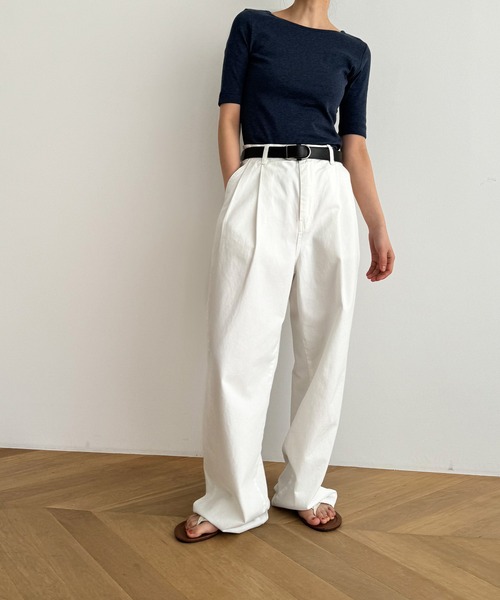 CANAL JEAN（キャナルジーン）の「harmonie -OrganicCotton-　無地5分袖Tシャツ（Tシャツ/カットソー・レディース・ホワイト/ブラック/ネイビー/グレー/オートミール・ONE SIZE）」の20枚目の写真