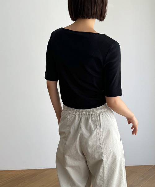 CANAL JEAN（キャナルジーン）の「harmonie -OrganicCotton-　無地5分袖Tシャツ（Tシャツ/カットソー・レディース・ホワイト/ブラック/ネイビー/グレー/オートミール・ONE SIZE）」の10枚目の写真