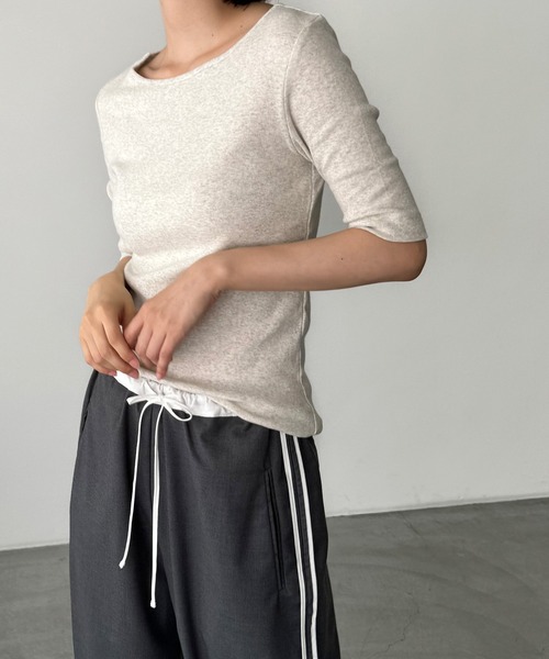 CANAL JEAN（キャナルジーン）の「harmonie -OrganicCotton-　無地5分袖Tシャツ（Tシャツ/カットソー・レディース・ホワイト/ブラック/ネイビー/グレー/オートミール・ONE SIZE）」の15枚目の写真