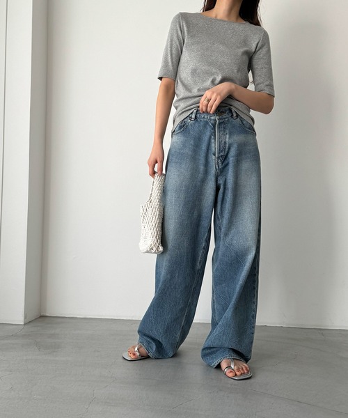 CANAL JEAN（キャナルジーン）の「harmonie -OrganicCotton-　無地5分袖Tシャツ（Tシャツ/カットソー・レディース・ホワイト/ブラック/ネイビー/グレー/オートミール・ONE SIZE）」の14枚目の写真