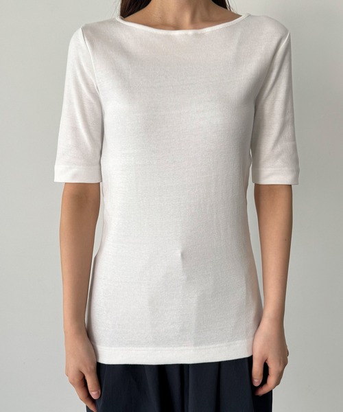 CANAL JEAN（キャナルジーン）の「harmonie -OrganicCotton-　無地5分袖Tシャツ（Tシャツ/カットソー・レディース・ホワイト/ブラック/ネイビー/グレー/オートミール・ONE SIZE）」の21枚目の写真