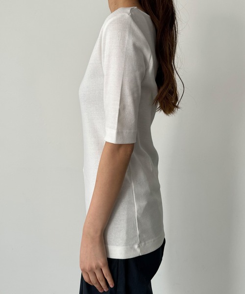 CANAL JEAN（キャナルジーン）の「harmonie -OrganicCotton-　無地5分袖Tシャツ（Tシャツ/カットソー・レディース・ホワイト/ブラック/ネイビー/グレー/オートミール・ONE SIZE）」の22枚目の写真