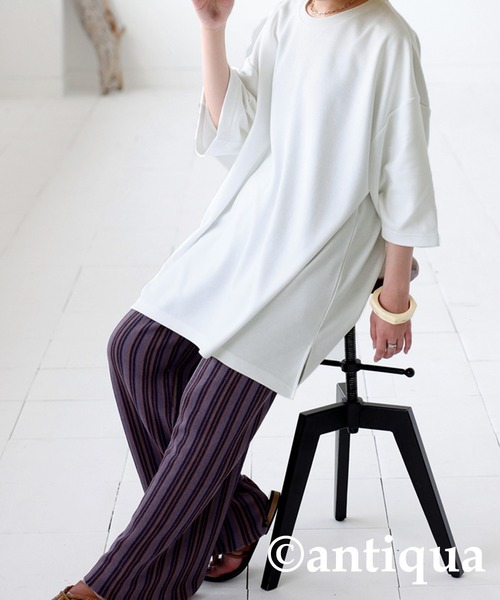 antiqua（アンティカ）の「カジュアルオーバーポンチTシャツ（Tシャツ/カットソー・レディース・ホワイト/カーキ/ブラック・FREE）」の20枚目の写真