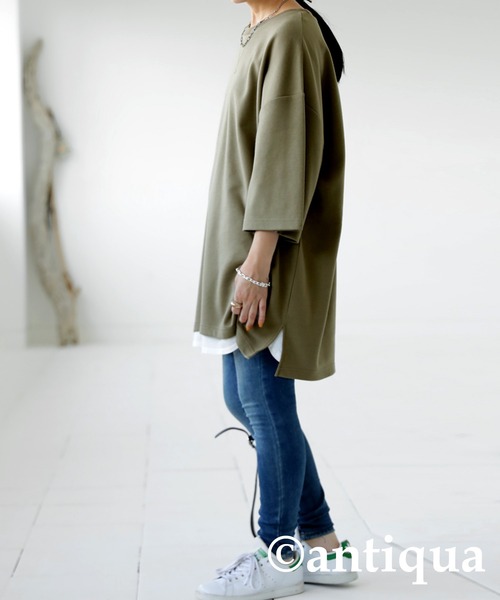 antiqua（アンティカ）の「カジュアルオーバーポンチTシャツ（Tシャツ/カットソー・レディース・ホワイト/カーキ/ブラック・FREE）」の6枚目の写真