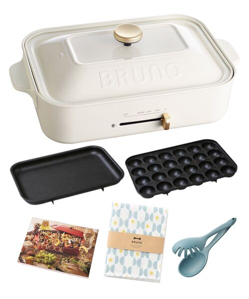 BRUNO(ブルーノ)の「コンパクトホットプレート レシピ 蚊帳ふきん シリコーントング(キッチン家電・レディース・ホワイト/ネイビー/レッド/ライム/ピンクベージュ/レッド系その他/ライトブルーグレー・フリ-)」の2枚目の写真