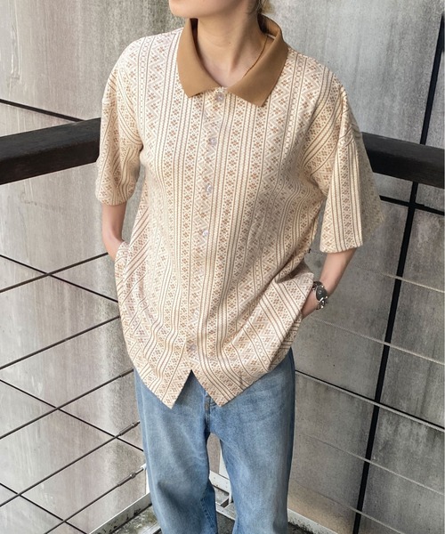 PairPair(ペアペア)の「ジャガードポロ(ユニセックス)(ポロシャツ・メンズ・ブラック/ベージュ/グレー・MEDIUM/LARGE)」の1枚目の写真