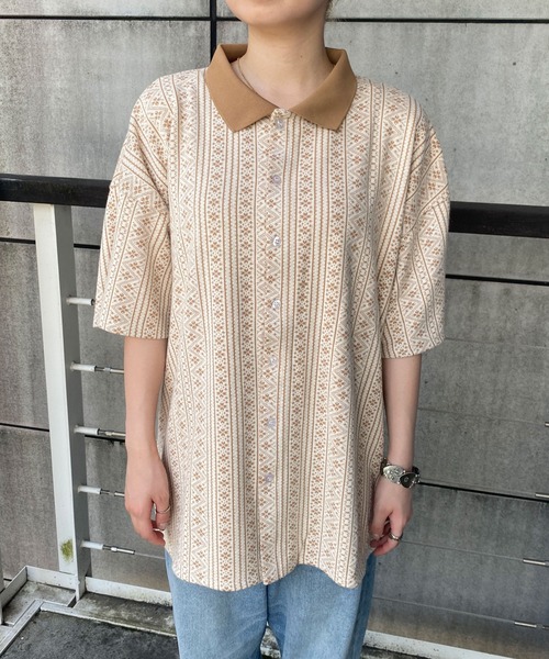 PairPair(ペアペア)の「ジャガードポロ(ユニセックス)(ポロシャツ・メンズ・ブラック/ベージュ/グレー・MEDIUM/LARGE)」の4枚目の写真