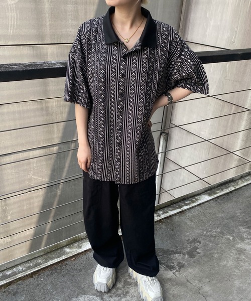 PairPair(ペアペア)の「ジャガードポロ(ユニセックス)(ポロシャツ・メンズ・ブラック/ベージュ/グレー・MEDIUM/LARGE)」の12枚目の写真