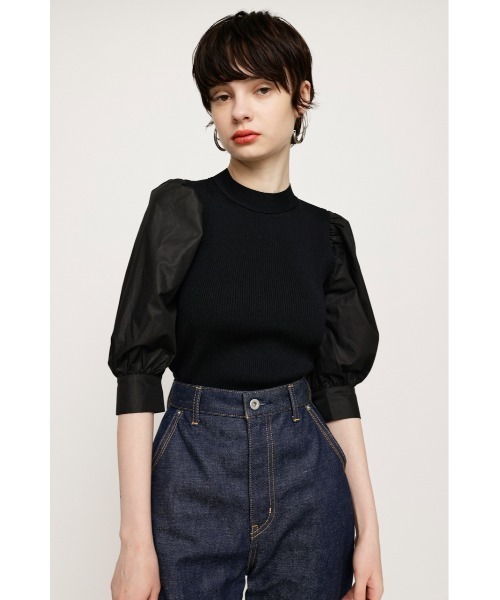 SLY(スライ)の「BACK RIBBON DOCKING KNIT TOPS バックリボン ドッキング ニット トップス(ニット/セーター・レディース・ブラック/ターコイズブルー/マルチ・FREE)」の2枚目の写真